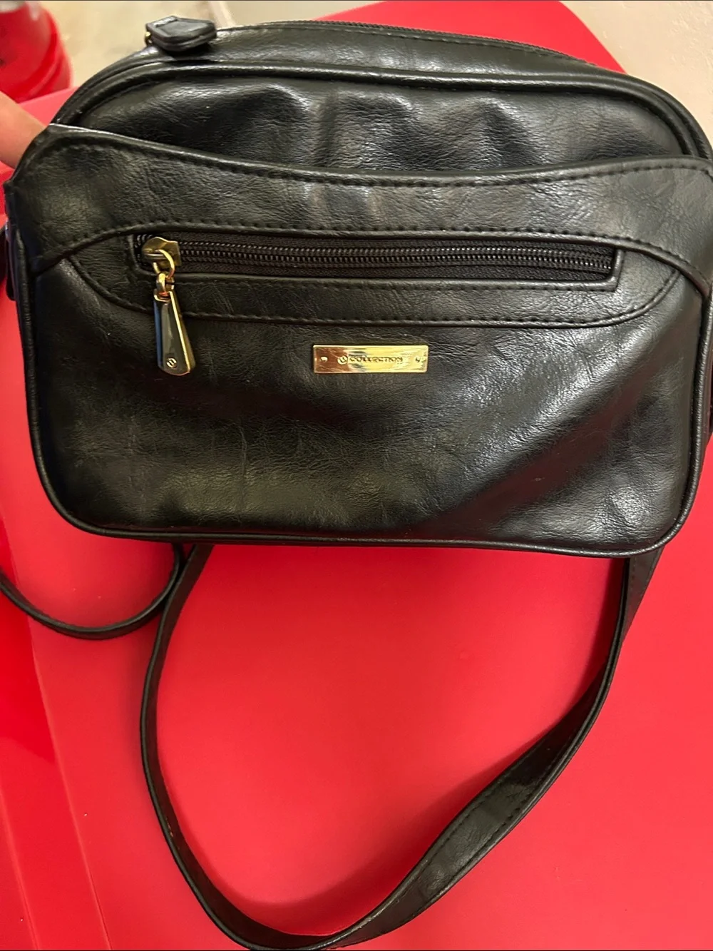 NY Collection Black Crossbody Bag with Gold Accents